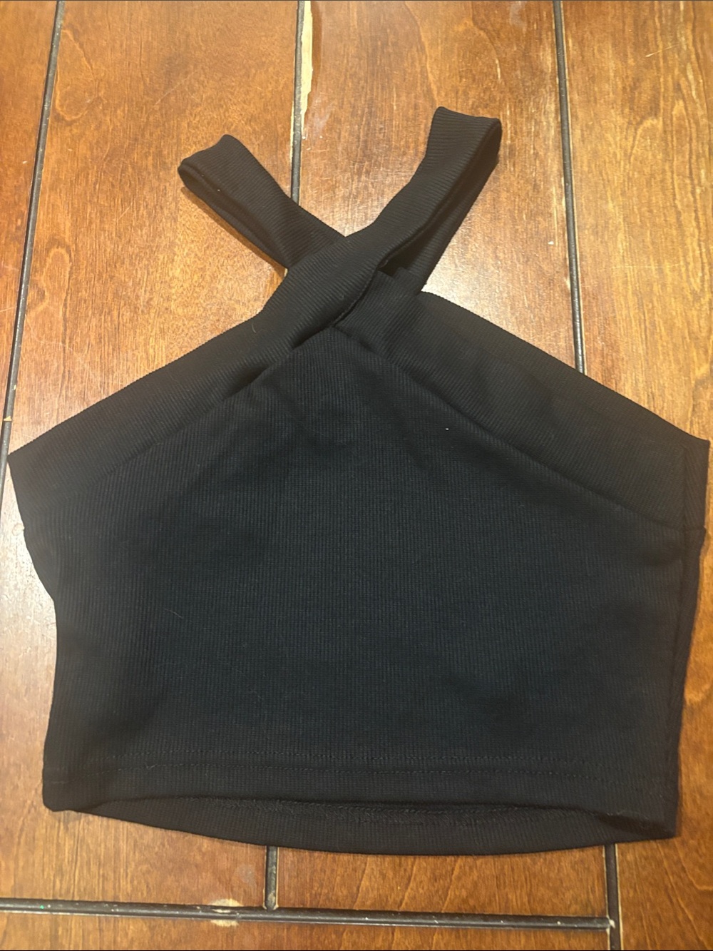SHEIN Black Ribbed Cross-Strap Crop Top